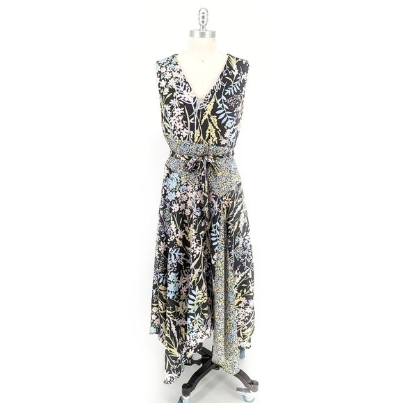 Calvin Klein Floral Asymmetrical Dress Black Pink 8 bohemian wedding party - Picture 1 of 7